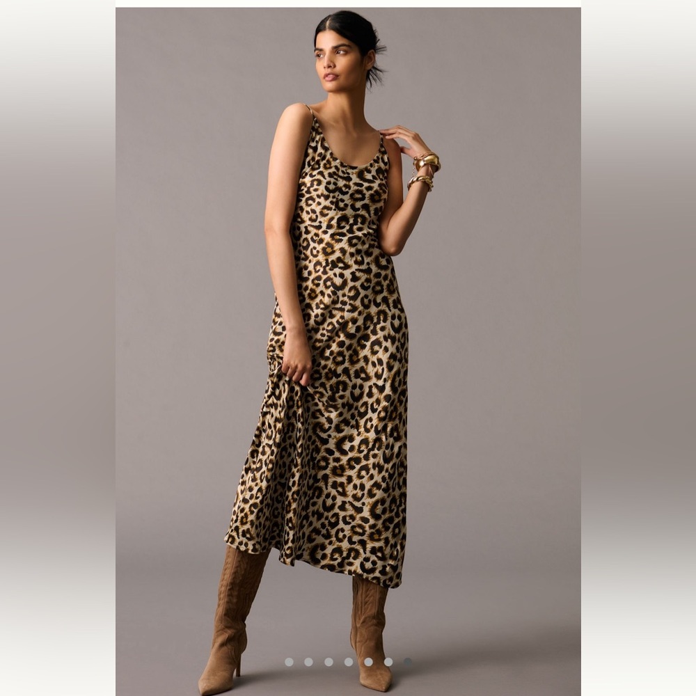 Anthropologie Elva Slip Midi Leopard Print Dress